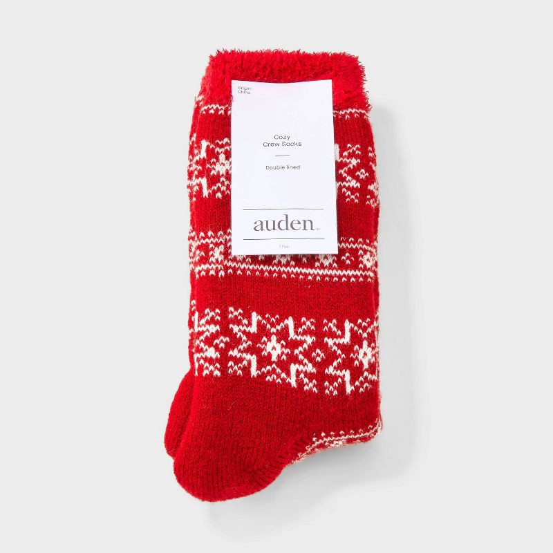 slide 2 of 3, Women's Snowflake Geo Double Lined Cozy Crew Socks - Auden™ Red/Ivory 4-10, 1 ct