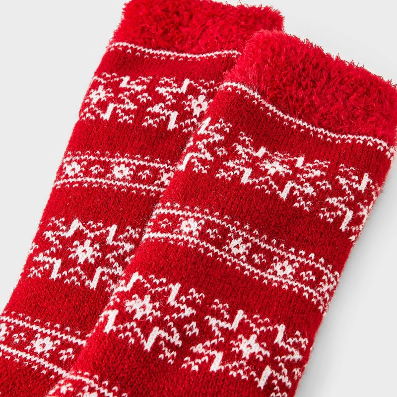 slide 3 of 3, Women's Snowflake Geo Double Lined Cozy Crew Socks - Auden™ Red/Ivory 4-10, 1 ct