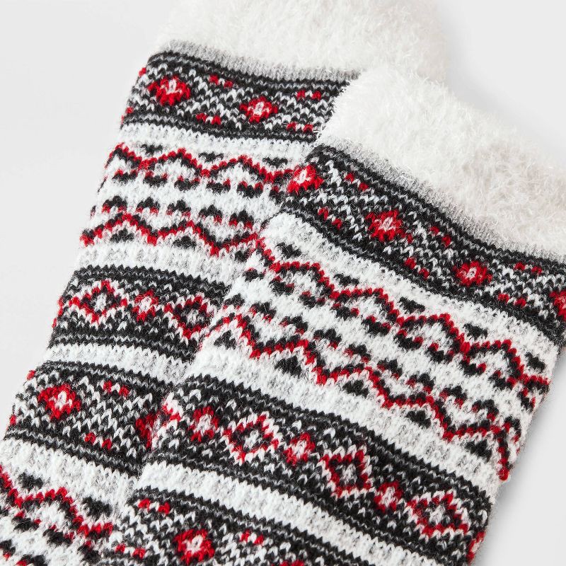slide 3 of 3, Women's Mixed Geo Double Lined Cozy Crew Socks - Auden™ Heather Gray/Red/ Ivory 4-10, 1 ct