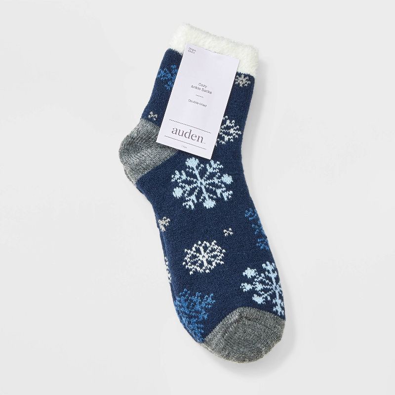 slide 2 of 3, Women's Snowflakes Double Lined Cozy Ankle Socks - Auden™ Navy/Ivory/Charcoal Heather 4-10, 1 ct