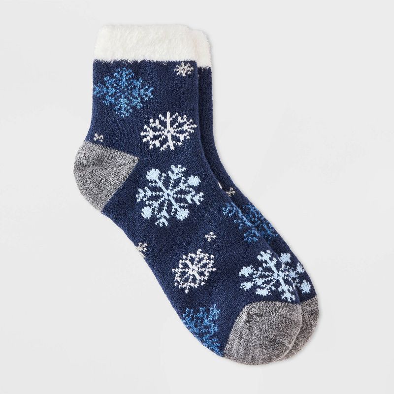 slide 1 of 3, Women's Snowflakes Double Lined Cozy Ankle Socks - Auden™ Navy/Ivory/Charcoal Heather 4-10, 1 ct