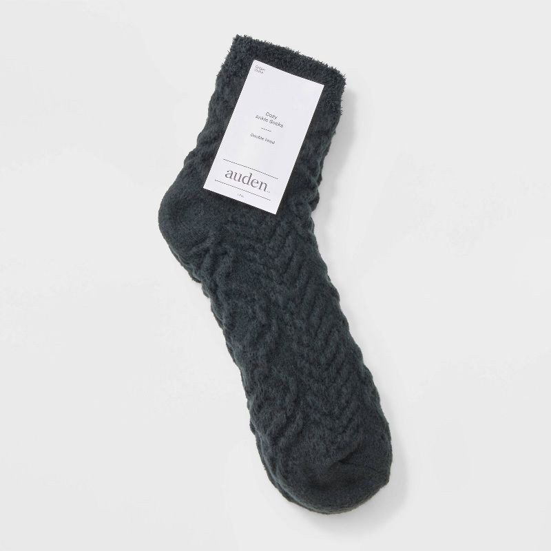 slide 2 of 3, Women's Super Soft Herringbone Textured Double Lined Cozy Ankle Socks - Auden™ Black 4-10, 1 ct