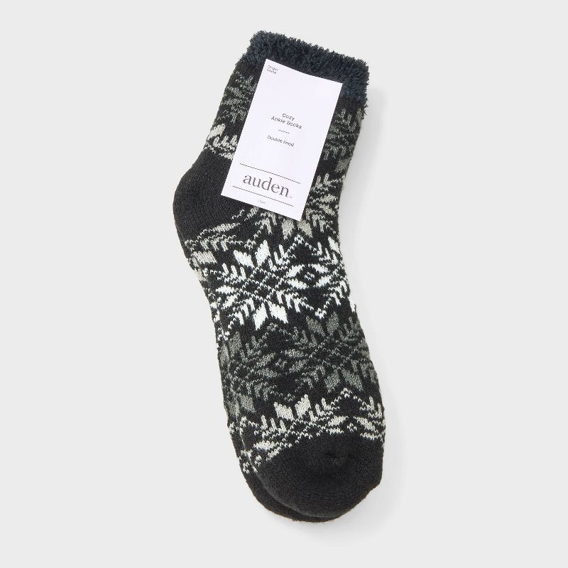 slide 2 of 3, Women's Snowflake Double Lined Cozy Ankle Socks - Auden™ Black 4-10, 1 ct