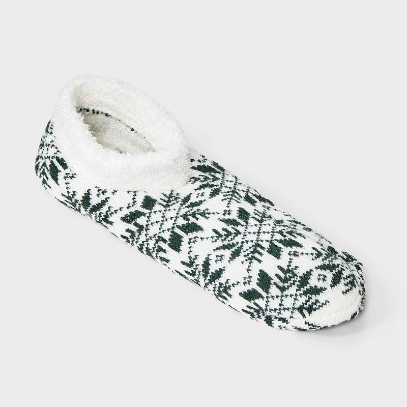 slide 1 of 4, Women's Snowflake Double Lined Cozy Booties with Grippers - Auden™ Green/Ivory 4-10, 1 ct