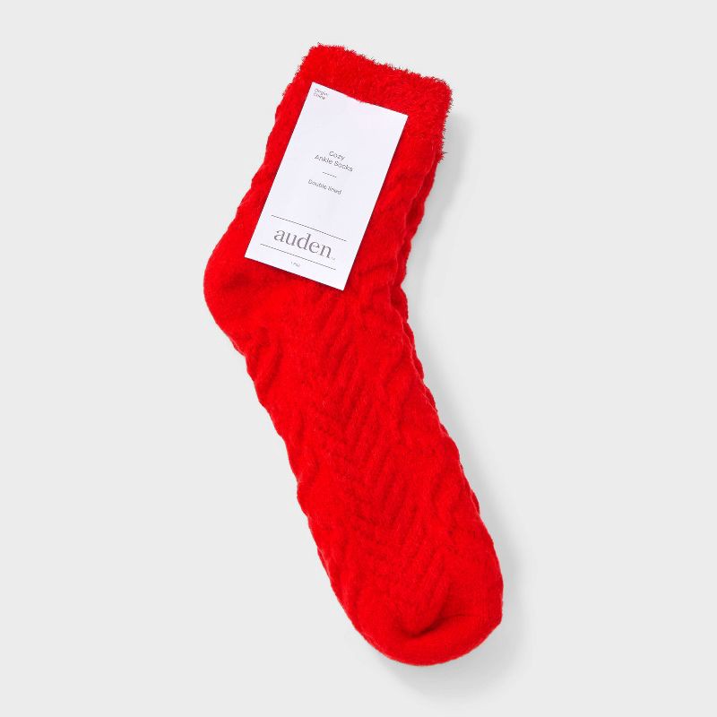 slide 2 of 3, Women's Super Soft Herringbone Textured Double Lined Cozy Ankle Socks - Auden™ Red 4-10, 1 ct