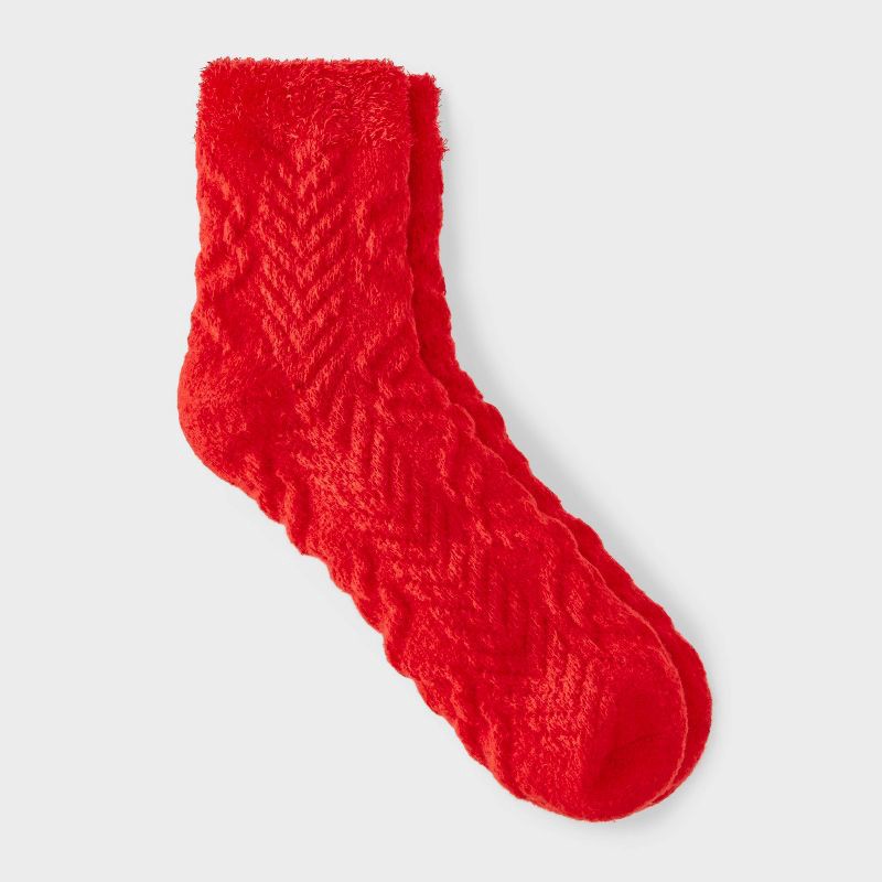 slide 1 of 3, Women's Super Soft Herringbone Textured Double Lined Cozy Ankle Socks - Auden™ Red 4-10, 1 ct