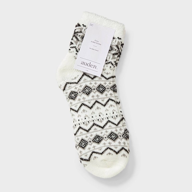 slide 2 of 3, Women's Snowflake Geo Double Lined Cozy Ankle Socks - Auden™ Ivory 4-10, 1 ct