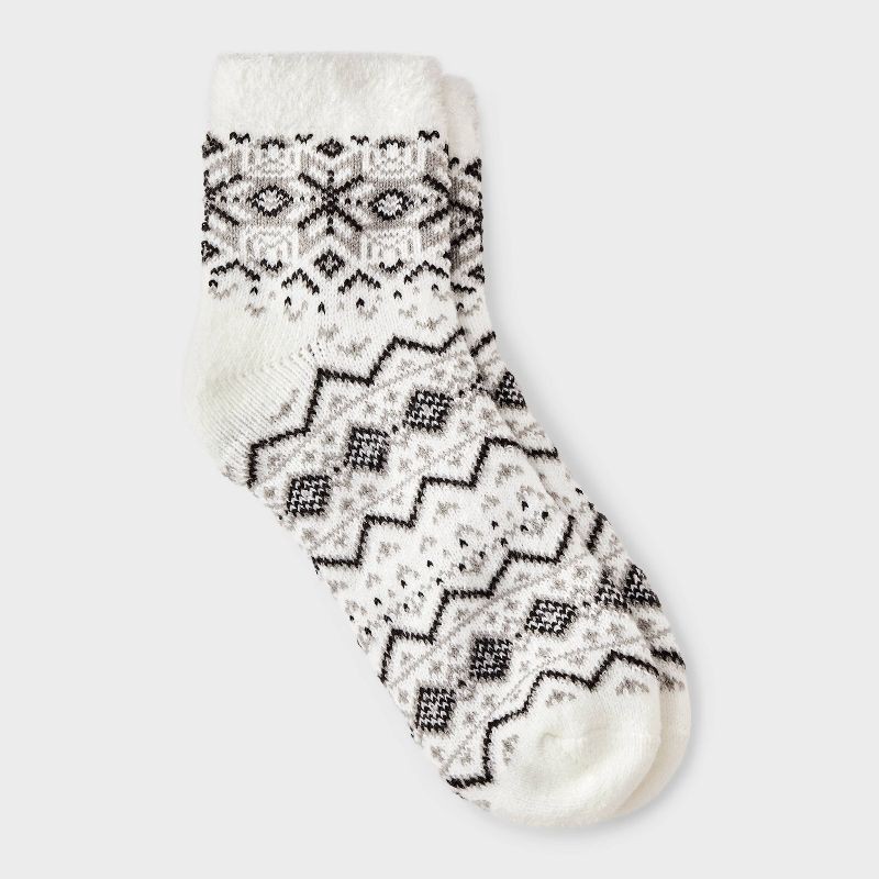 slide 1 of 3, Women's Snowflake Geo Double Lined Cozy Ankle Socks - Auden™ Ivory 4-10, 1 ct