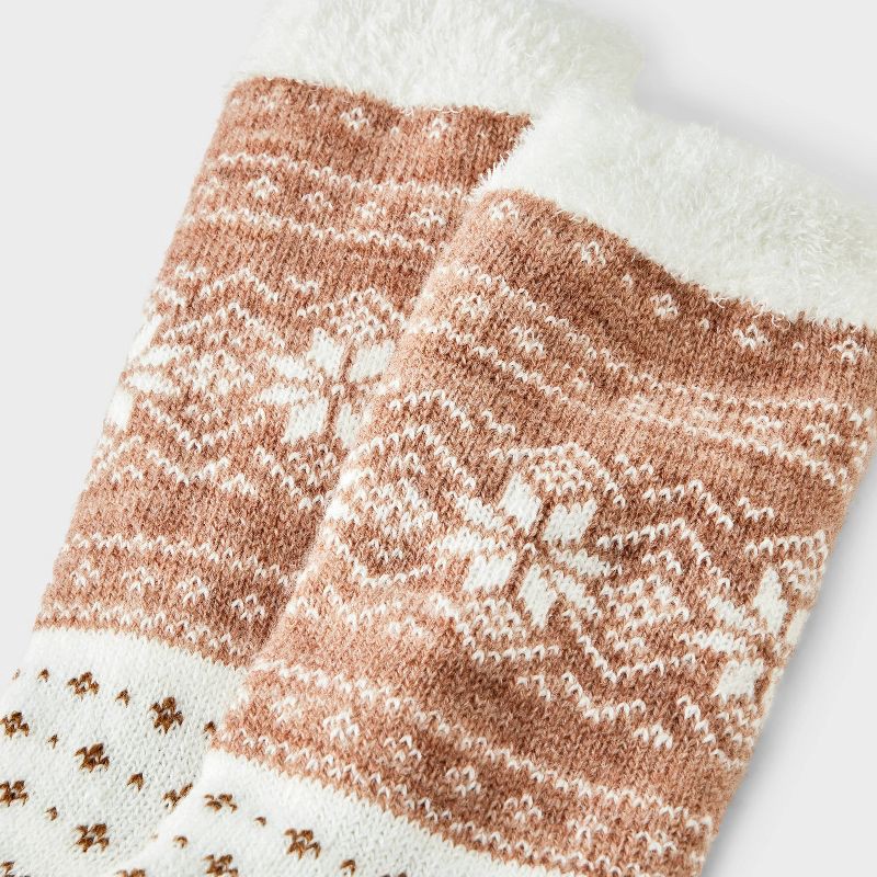 slide 3 of 3, Women's Snowflake Fair Isle Double Lined Cozy Crew Socks - Auden™ Brown/Ivory 4-10, 1 ct