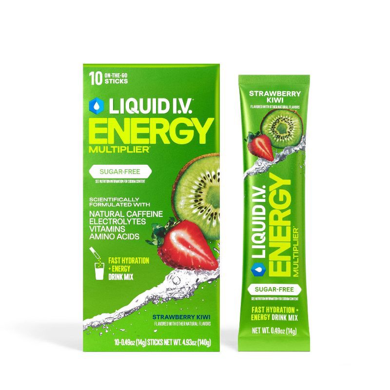 slide 1 of 6, Liquid I.V. Sugar-Free Energy Multiplier Vegan Powder Electrolyte Supplements - Strawberry Kiwi - 4.9oz/10ct, 4.9 oz, 10 ct
