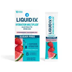 Liquid I.V. Sugar-Free Hydration Multiplier Vegan Powder Electrolyte Supplements - Strawberry Watermelon - 4.58oz/10ct