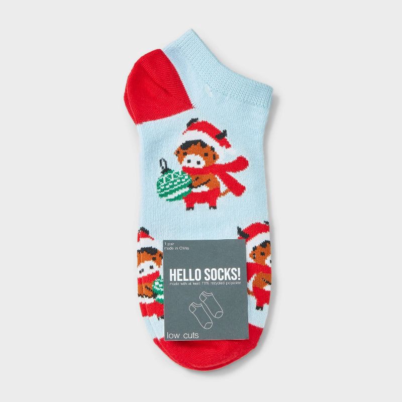 slide 2 of 3, Women's Holiday Cow Christmas Low Cut Socks - Light Blue/Red 4-10, 1 ct