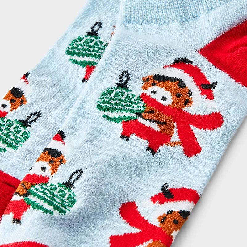 slide 3 of 3, Women's Holiday Cow Christmas Low Cut Socks - Light Blue/Red 4-10, 1 ct