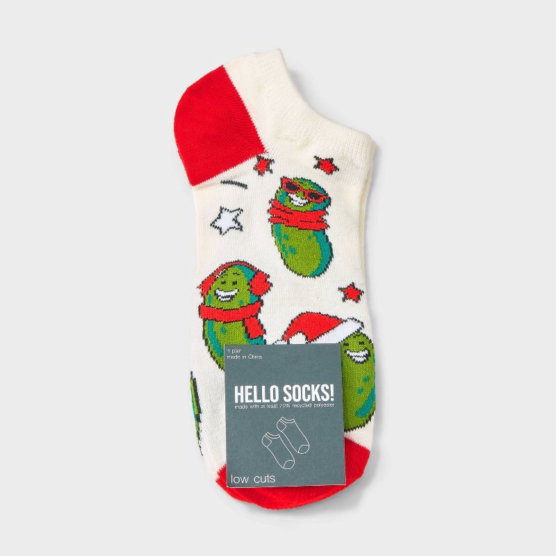 slide 2 of 3, Women's Holiday Pickle Christmas Low Cut Socks - Ivory/Green 4-10, 1 ct
