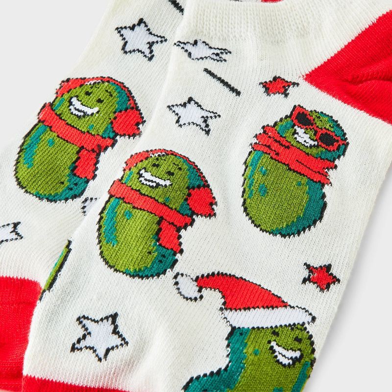 slide 3 of 3, Women's Holiday Pickle Christmas Low Cut Socks - Ivory/Green 4-10, 1 ct