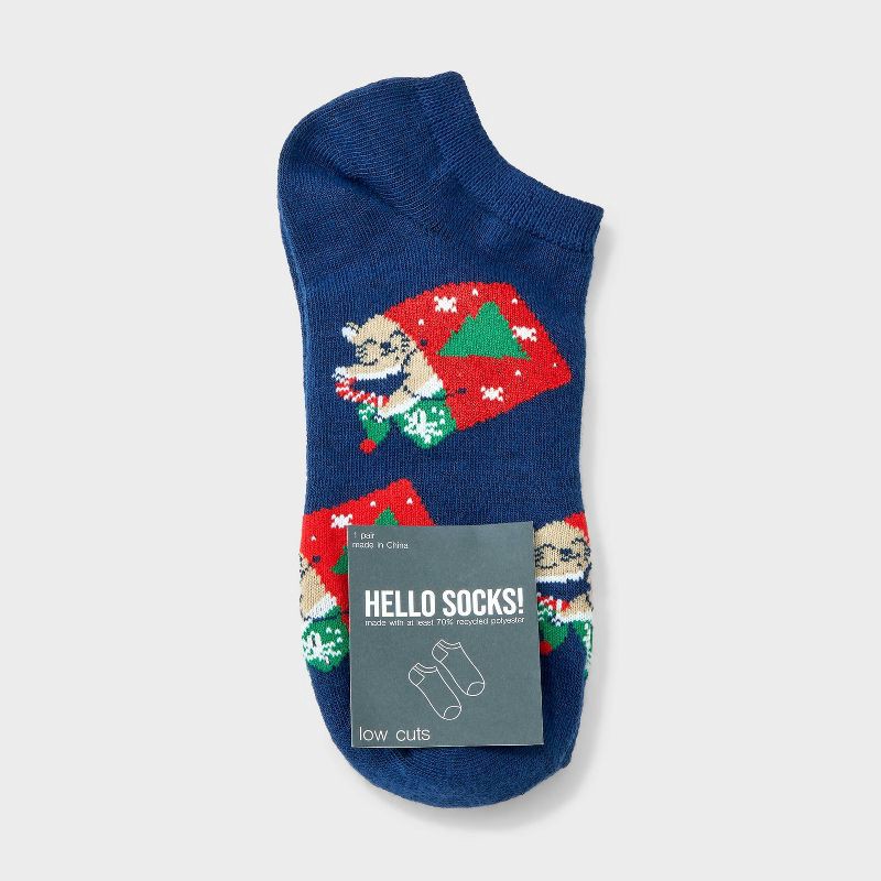 slide 2 of 3, Women's Holiday Cat Christmas Low Cut Socks - Navy 4-10, 1 ct