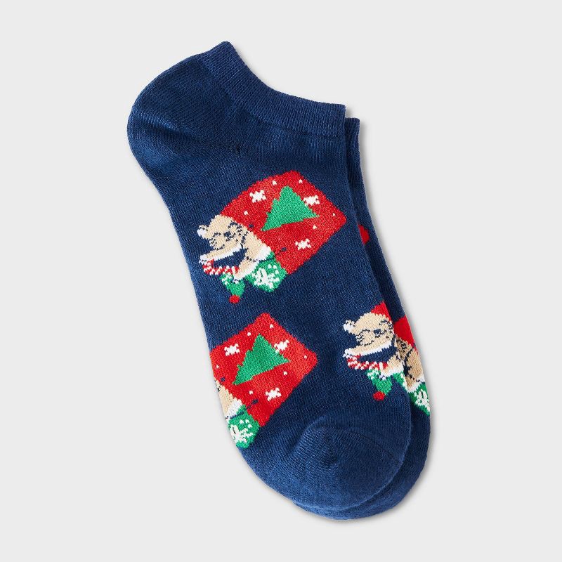 slide 1 of 3, Women's Holiday Cat Christmas Low Cut Socks - Navy 4-10, 1 ct