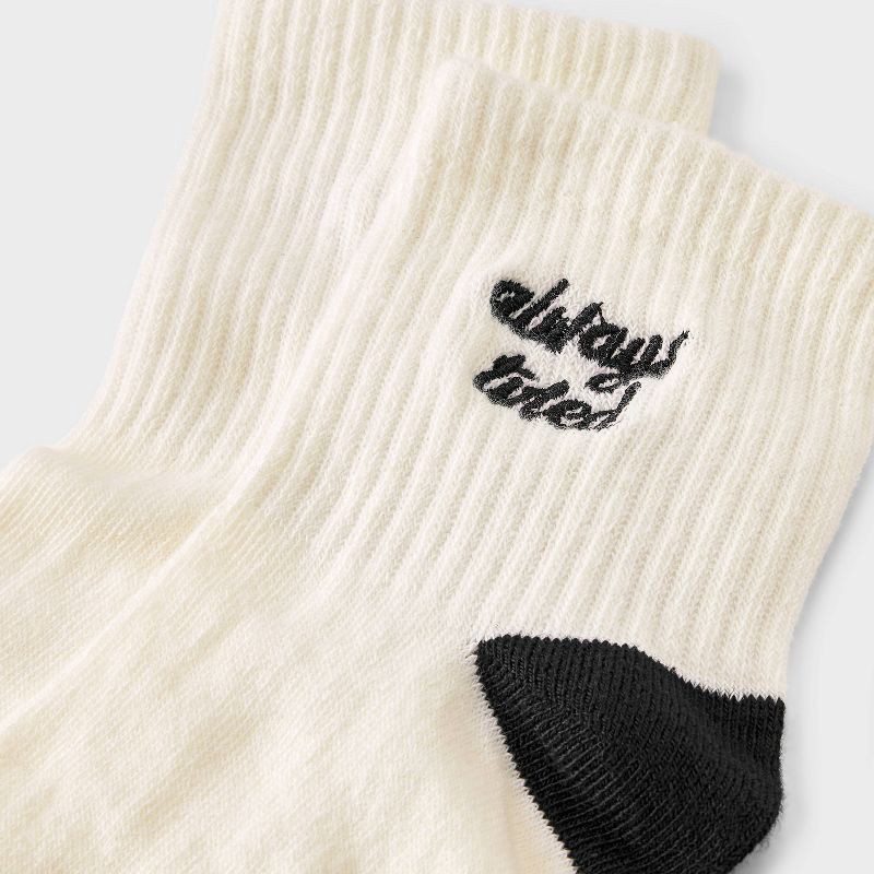 slide 3 of 3, Women's Embroidered 'Always Tired' Ankle Socks - Ivory/Black 4-10, 1 ct