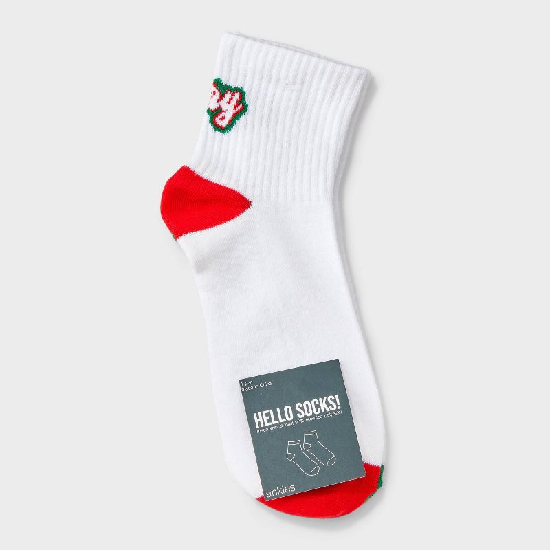 slide 2 of 3, Women's 'Merry & Bright' Christmas Ankle Socks - White/Red/Green 4-10, 1 ct