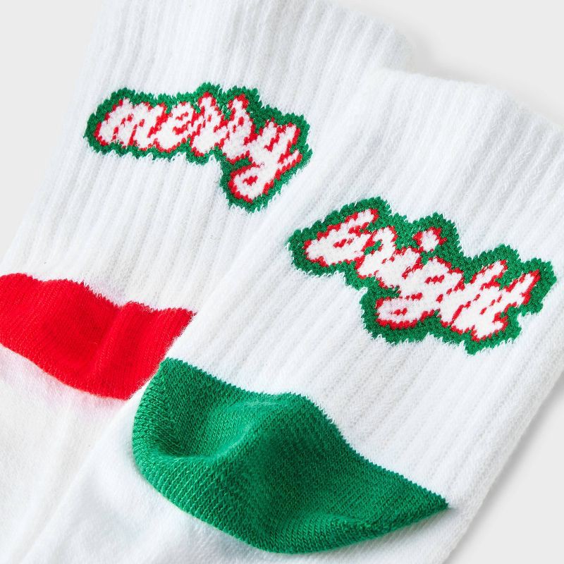 slide 3 of 3, Women's 'Merry & Bright' Christmas Ankle Socks - White/Red/Green 4-10, 1 ct