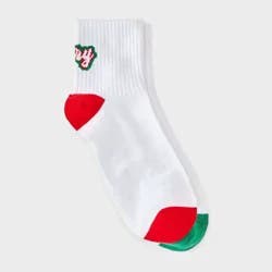 Women's 'Merry & Bright' Christmas Ankle Socks - White/Red/Green 4-10