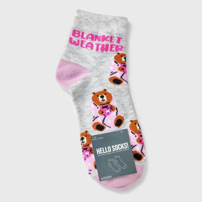 slide 2 of 3, Women's 'Blanket Weather' Bear Ankle Socks - Light Heather Gray/Purple 4-10, 1 ct
