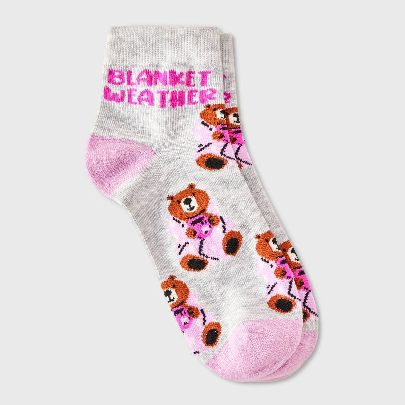 slide 1 of 3, Women's 'Blanket Weather' Bear Ankle Socks - Light Heather Gray/Purple 4-10, 1 ct