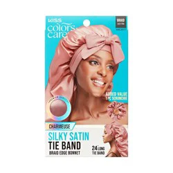 KISS Products Colors & Care Silky Satin Bonnet with Tie Band Braid Edge - Dust Pink - XL - 2ct