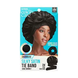Kiss Colors & Care KISS Products Colors & Care Silky Satin Bonnet with Tie Band Edge - Black - XL - 2ct