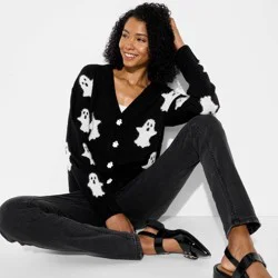 33 Degrees Women's Ghost Graphic Cardigan - Black XXL