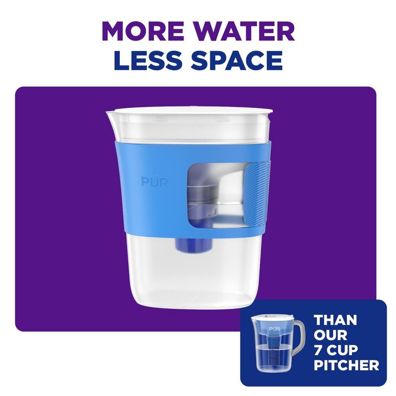 slide 5 of 11, PUR Water Filter 8 Cup Slim Design Compact Water Pitcher Dispenser with 1 Fast Water Filter Blue, 1 ct
