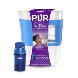 PUR Water Filter 8 Cup Slim Design Compact Water Pitcher Dispenser with 1 Fast Water Filter Blue