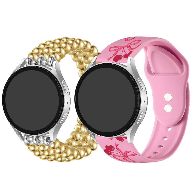 slide 2 of 3, Posh Tech 2pk Smart Watch Band Set, Universal Fit for Apple Watch, Samsung Galaxy, Garmin 20mm - Gold Bead/Pink Silicone, 2 ct