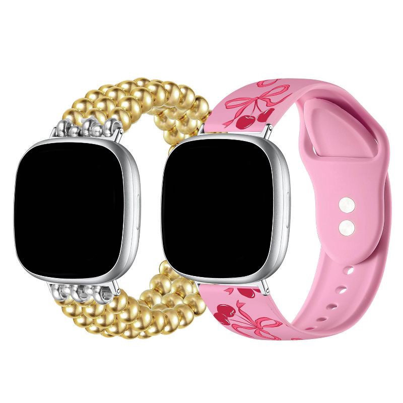 slide 3 of 3, Posh Tech 2pk Smart Watch Band Set, Universal Fit for Apple Watch, Samsung Galaxy, Garmin 20mm - Gold Bead/Pink Silicone, 2 ct