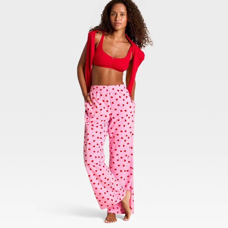 slide 3 of 3, Women's Microfleece Pajama Pants - Wild Fable™ Pink Hearts XS, 1 ct