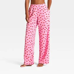Women's Microfleece Pajama Pants - Wild Fable™ Pink Hearts XS