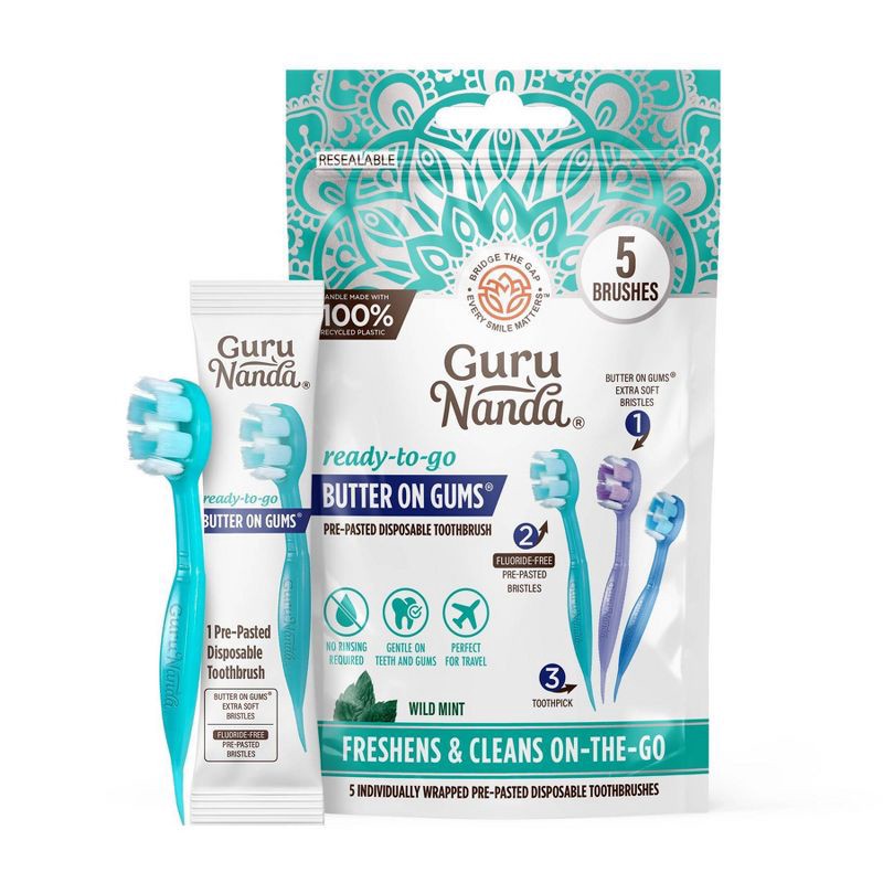 slide 1 of 8, GuruNanda Butter on Gums Pre-Pasted Toothbrushes - 5ct, 5 ct