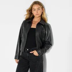 Women's Boxy Faux Leather Jacket - Wild Fable™ Black XS
