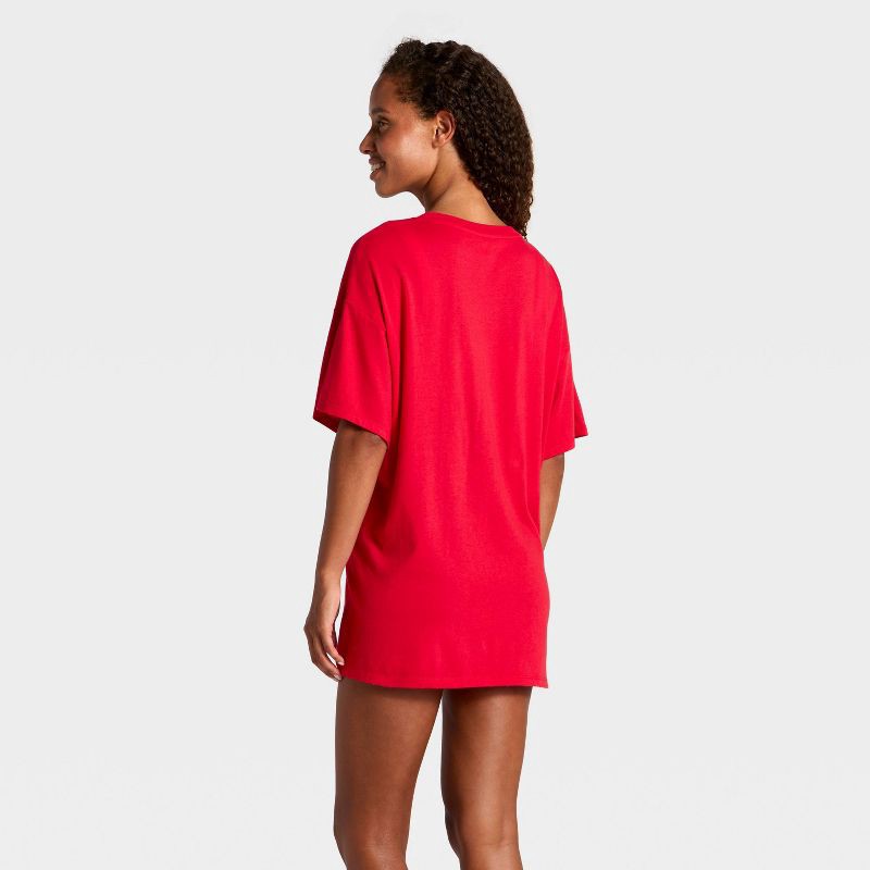 slide 2 of 3, Women's Graphic Oversized T-Shirt Sleep Dress - Wild Fable™ Red L, 1 ct