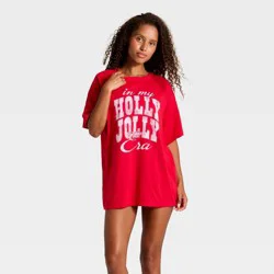 Women's Graphic Oversized T-Shirt Sleep Dress - Wild Fable™ Red XL