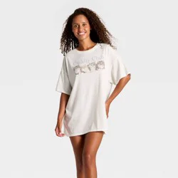 Women's Graphic Oversized T-Shirt Sleep Dress - Wild Fable™ Cream L