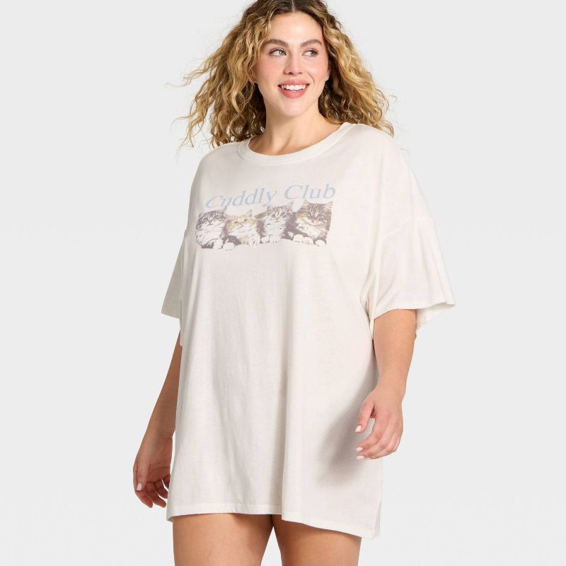 slide 3 of 3, Women's Graphic Oversized T-Shirt Sleep Dress - Wild Fable™ Cream XXL, 1 ct
