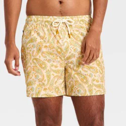 Men's 5'' Swim Trunks with Boxer Brief Liner - Goodfellow & Co™ Yellow M