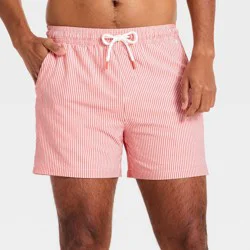 Men's 5'' Swim Trunks with Boxer Brief Liner - Goodfellow & Co™ Coral Orange Striped XXL