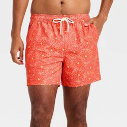 Men's 5'' Swim Trunks with Boxer Brief Liner - Goodfellow & Co™ Coral Orange Floral XL