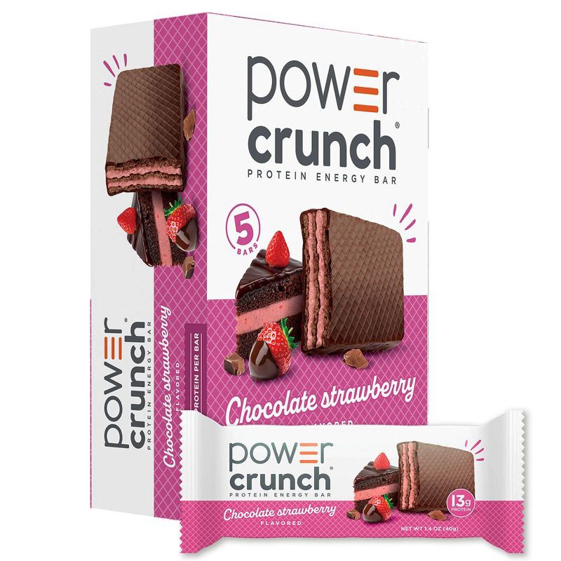 slide 1 of 7, Power Crunch Energy Chocolate Strawberry Protein Bar - 5ct: 13g Protein, Crunchy Texture, Ready to Eat, 5 ct, 13 gram