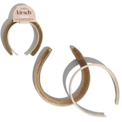 Kitsch Satin & Velvet Headbands 2pc Set - Cream & Camel: Hair Styling, Securing Hair, All Hair Types