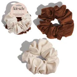 Kitsch Oversized Scrunchies - Cream & Camel: Hair Styling, All Hair Types, Recycled Polyester, 2-Pack