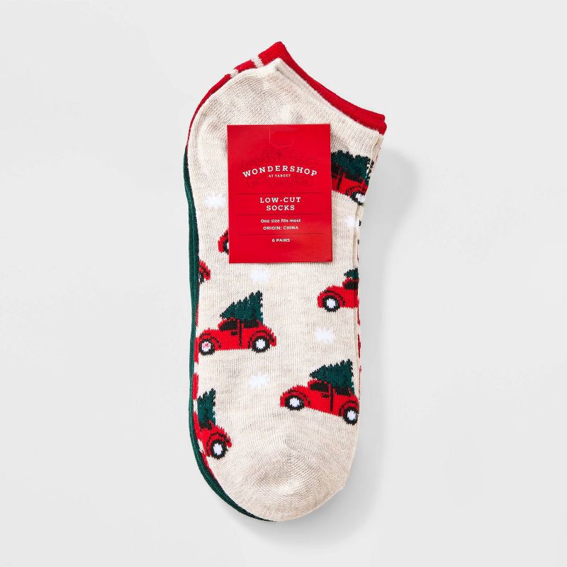 slide 2 of 3, Women's Festive Icons Christmas 6pk Low Cut Socks - Wondershop™ Natural/Red/Green 4-10, 6 ct