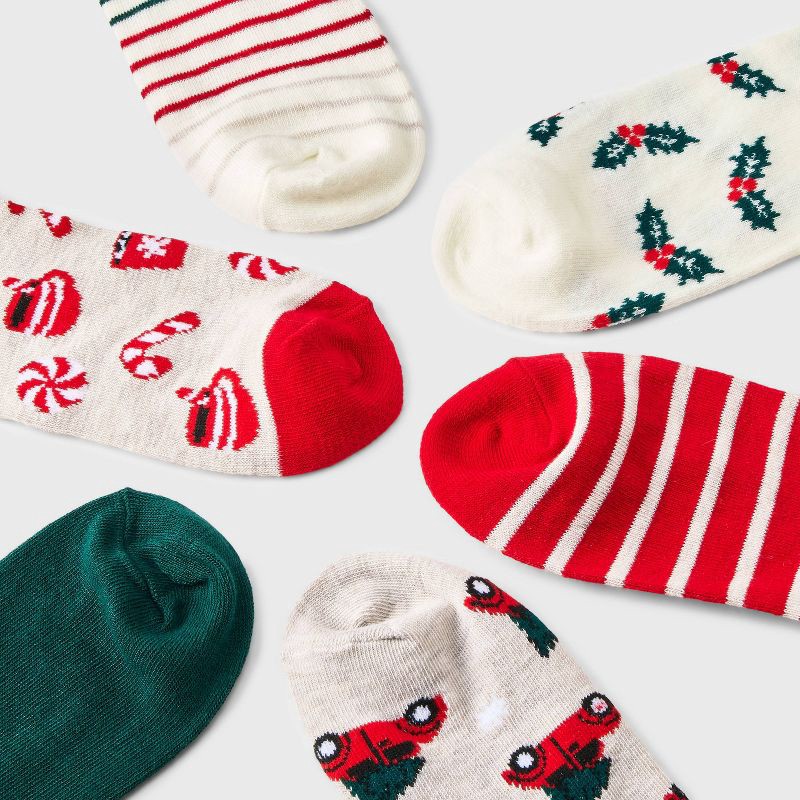 slide 3 of 3, Women's Festive Icons Christmas 6pk Low Cut Socks - Wondershop™ Natural/Red/Green 4-10, 6 ct